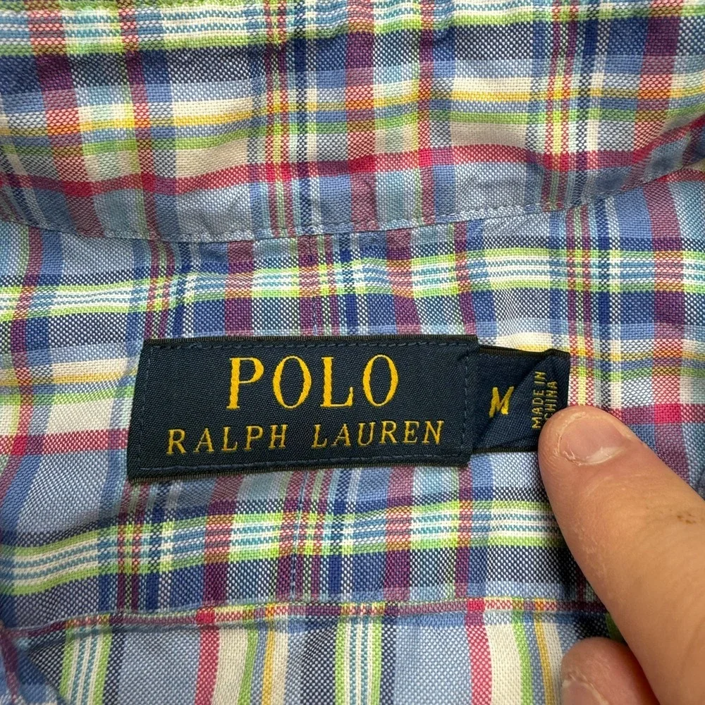 Polo Ralph Lauren Shirt Mens Medium Blue‎ Plaid Sport Button Up Preppy Easter